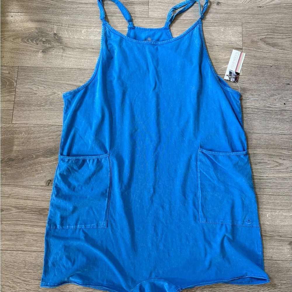 Blue Sleeveless Romper with Pockets